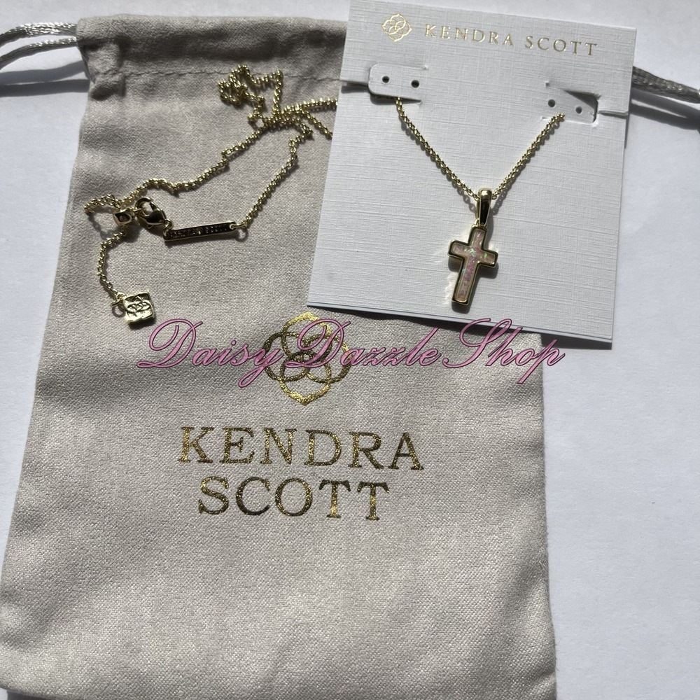 ✨Kendra Scott Cross Gold Pendant Necklace in White Kyocera Opal New ✨🕊️ - Picture 5 of 8